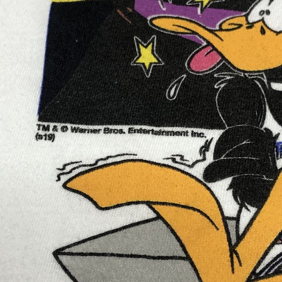 Space Jam Looney Tunes Sz L White Graphic T-Shirt Bugs Monstars Tune Squad Taz - Picture 3 of 8